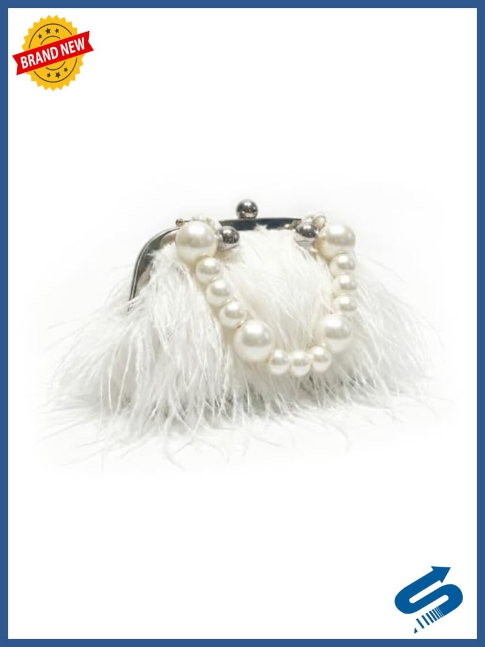 Fluffy Ostrich Feather Evening Bag Clutch Pearl Chain Tote Bridal Wedding Party